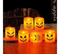 6PCS Halloween Tea Lights Candles with Geist,LED Battery Operated Flameless Tealight,Halloween Battery Operated Flameless LED Candles,Flickering Tealight Candles in Warm White & Wave Open (01)