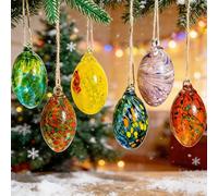 6PCS Hand Blown Glass Egg Ornaments Colorful Hanging Ornament Balls Gazing Ball Friendship Ball Decor for Garden Patio Window Christmas Tree