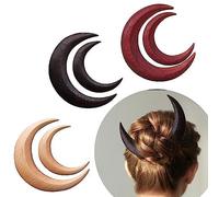 6Pcs Hand Carved Crescent Moon Hair Fork, Wooden Crescent Half Moon Shaped Hair Stick Hair Clip Wooden Comb for Long Hair, Women's Thick Hair