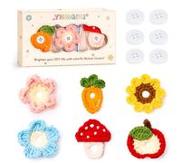 6Pcs Handmade Crochet Button Covers - No-Sew Floral Carrot Mushroom Apple Design, Cute Fun Decor for Blouses, Shirts, Uniform, Cardigans, Woolen Yarn Button Cover Gift for Women Men