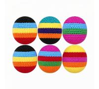 6Pcs Handmade Crocheted Footbag Set, Sturdy Knitted Multicolor Pattern Balls, Plastic Pellet Soft Kick Sack Balls for Outdoor Games, Campus Games, Beach Games, Indoor Party, Gift for Adults & Teens