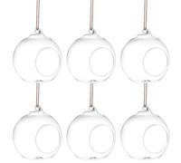 6pcs Hanging Glass Vase Holder for Mini Succulent Plants Decor | Flat Bottom Design, Rope Hanging Style, Tabletop Display, Home Decoration, Six Piece Set for Small Greenery