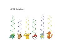 (6pcs hangings, 12INCH) Pokemon Theme Birthday Party Decoration Supplies Cartoon Pokemon Go Tableware Cups Plates Pikachu Balloon For Baby Shower Favor