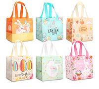 6PCS Happy Easter Bags Bunny Carrot Chick Egg Gift Bags with Handles, Treat Bags, Multifunctional Non-Woven Bags for Gifts Wrapping, Egg Hunt Game, Party Supplies,