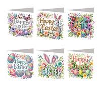 6PCS Happy Easter DIY Rhinestone Diamond Art Mosaic Postcards with Envelopes Diamond Art Painting Greeting Card Kit for Birthdays Thanksgiving & Special Occasion (H056)