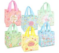 6PCS Happy Easter Egg Hunt Bags Easter Bunny Carrot Chick Egg Bronzing Paint Gift Bags with Handles, Easter Treat Bags, Easter Party Supplies, 20×20×15cm