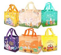 6PCS Happy Easter Egg Hunt Bunny Carrot Chick Egg Treat Non woven Bags with Handles, Assorted Sizes for Gifts Wrapping, Party Supplies