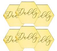 6pcs Happy Fathers Day Gold Mirror Acrylic Cupcake Topper Cake Charm Cake Disc Daddy Acrylic Happy Cake Topper Gift For Dad Grandad Gift For Him 50mm 5cm 2inch (Gold Hexagon 2 - Daddy)