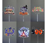 6PCS Happy Halloween Birthday Cake Topper Picks Decorations Trick or Treat Cake Pick Pumpkin Moon Ghost Spider Web Cake Decoration for Halloween Scary Horror,Bloody Party Cake Supplies