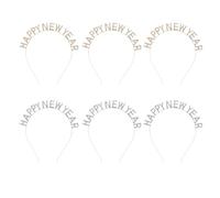 6Pcs Happy New Year Glittery Metal Headbands for Party Celebration | Silver Alloy with Elastic Band, 3D Gold Lettering and Rhinestone Finish, Comfortable Secure Fit