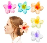 6Pcs Hawaiian Flower Hair Clips, Non-Slip | Large durable acrylic jaw clips, strong hold for thin thick curly hair, beach vacation accessories for women girls