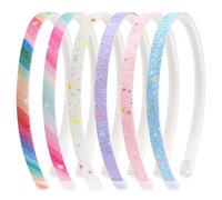 6PCS Headbands, Colorful Girls Hair Accessories for Girls Birthday Presents Plastic Glitter Confetti Rainbow Headband