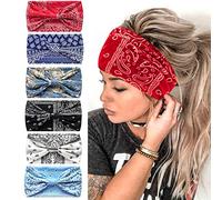 6Pcs Headbands for Women Wide Knotted Turban Bandana Boho Head Scarfs Wraps Yoga Hairbands Fabric Elastic Headband Sport Running Headscarves (CashewWhite)
