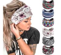 6Pcs Headbands for Women Wide Knotted Turban Bandana Boho Head Scarfs Wraps Yoga Hairbands Fabric Elastic Headband Sport Running Headscarves