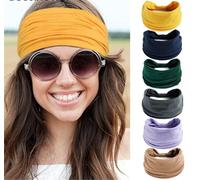 6Pcs Headbands for Women Wide Knotted Turban Bandana Boho Head Scarfs Wraps Yoga Hairbands Fabric Elastic Headband Sport Running Headscarves (14Purple)