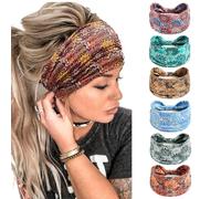 6Pcs Headbands for Women Wide Knotted Turban Bandana Boho Head Scarfs Wraps Yoga Hairbands Fabric Elastic Headband Sport Running Headscarves
