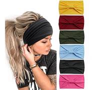 6Pcs Headbands for Women Wide Knotted Turban Bandana Boho Head Scarfs Wraps Yoga Hairbands Fabric Elastic Headband Sport Running Headscarves (PlainBlack)