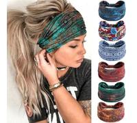 6Pcs Headbands for Women Wide Knotted Turban Bandana Boho Head Scarfs Wraps Yoga Hairbands Fabric Elastic Headband Sport Running Headscarves