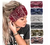 6Pcs Headbands for Women Wide Knotted Turban Bandana Boho Head Scarfs Wraps Yoga Hairbands Fabric Elastic Headband Sport Running Headscarves (Cashew6)