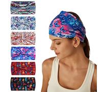 6Pcs Headbands for Women Wide Knotted Turban Bandana Boho Head Scarfs Wraps Yoga Hairbands Fabric Elastic Headband Sport Running Headscarves (CrossFlower)