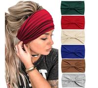 6Pcs Headbands for Women Wide Knotted Turban Bandana Boho Head Scarfs Wraps Yoga Hairbands Fabric Elastic Headband Sport Running Headscarves (Coffee)