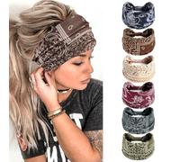 6Pcs Headbands for Women Wide Knotted Turban Bandana Boho Head Scarfs Wraps Yoga Hairbands Fabric Elastic Headband Sport Running Headscarves