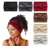 6Pcs Headbands for Women Wide Knotted Turban Bandana Boho Head Scarfs Wraps Yoga Hairbands Fabric Elastic Headband Sport Running Headscarves (14Beige)