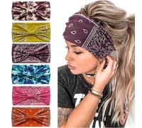 6Pcs Headbands for Women Wide Knotted Turban Bandana Boho Head Scarfs Wraps Yoga Hairbands Fabric Elastic Headband Sport Running Headscarves