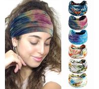 6Pcs Headbands for Women Wide Knotted Turban Bandana Boho Head Scarfs Wraps Yoga Hairbands Fabric Elastic Headband Sport Running Headscarves (14Multicolour)