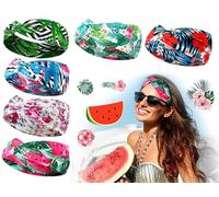 6Pcs headbands for women's wide headband Hawaiian beach vacation style boho retro head Scarfs |Yoga Hairbands Fabric Elastic Headband Sport Running Swimming Travel Headscarves (blue, One Size)