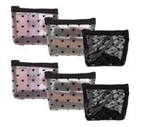 6PCS Heart Print Mini Makeup Bag, Mini Zipper Mesh Bags, Portable Small Makeup Bags for Women, Heart Print Mesh Cosmetic Bags for Travel Storage Bags, Jewelry Storage Bags, Cosmetics