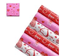 6pcs Heart Wrapping Paper Sheets, Valentines Wrapping Paper, Recyclable Red Pink White Love Heart Pattern Gifts Wrappingpaper Valentines Wedding Birthday Presents Decorations (70x50cm)