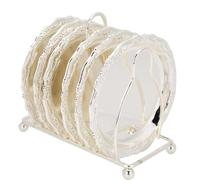 6PCS Heat Insulation Coaster,Zinc Alloy Drink Retro Metal European Style Fruit Cute Table Coaster with Holder for Office Desk,Home Kitchen Table,3.9inch(White)