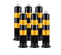 6PCS Heavy-Duty Removable Steel Parking Bollards with Reflective Strips & Hanging Ring, Bolt Down Safety Barriers for Road Protection, Durable Yellow Traffic Po