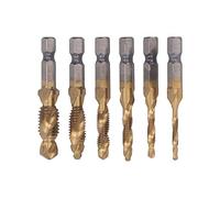 6PCS Hex Shank Combination Tap Set Spiral Flute Drill Taps High Speed Steel Thread Tapping Tool for Industrial Repair (Gold)