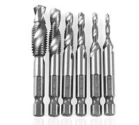 6PCs Hex Shank Screw Tap Set, Metric Tapping Tool Kit, High Speed Steel Drill Bit for Aluminum Iron Soft Metals, Self - Centering Point with 1/4 Inch Hex Shank for Screw