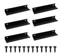 6PCS Hidden Drawer Pulls Handles, 120mm Cabinet Finger Edge Pull with 96mm Hole Centres, Space Aluminum Concealed Cupboard Black Kitchen Handles for Kitchen Drawer Wardrobe Cabinet, Matte Black