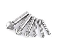 6pcs High Speed Steel 3 - Flute Countersink Cutter Bits, Fluted Countersink Set for Wood Plastic Aluminum, Chamfering and Deburring Tool with Round Shank in 6.3mm to 20.5mm