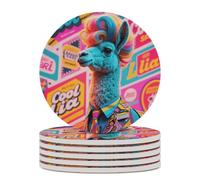 6PCS Hippie Sheep Coasters Non-Slip Round Drink Coasters with Ceramic Stone and Cork Base, Heat Resistant Absorbent 33.00Stone Coaster Set for Kinds of Mugs and Cups, 4 Inch