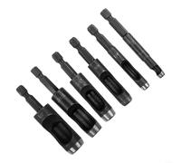 6pcs Hollow Hole Punch Set Carbon Steel Leather Rubber Vinyl Plastic Punching Tools With 1/4 Inch Hex Shank For Electric Drill Black 3/16 To 1/2 Inch Sizes