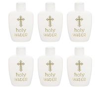 6Pcs Holy Water Bottles Plastic Round White with Gold Cross for Easter Christian Religious Decorative