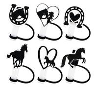 6Pcs Horse Straw Covers Cap Toppers for Stanley Cup 40Oz Tumbler with Handle, 10mm 0.4in Dust-Proof Reusable Straw Tips Lids (10mm Horse)