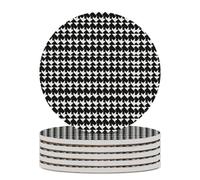 6PCS Houndstooth Black Coasters Non-Slip Round Drink Coasters with Ceramic Stone and Cork Base, Heat Resistant Absorbent 33.00Stone Coaster Set for Kinds of Mugs and Cups, 4 Inch