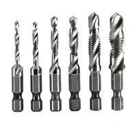 6Pcs HSS Combination Drill Tap Set, M3,M4,M5,M6,M8,M10 Metric Thread Drill Bits, 1/4 Inch Hex Shank Anti Rust Titanium Coated Drilling Tool for Metal Working