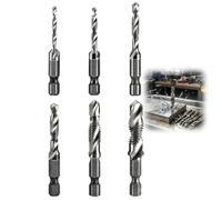 6Pcs HSS Drill Bit Set for Metal, M3 M4 M5 M6 M8 M10 Metric Tap and Die Set, 3-in-1 Combination Threading Tool with 1/4 Inch Hex Shank & Anti-Rust Coating, Professional Hard Steel Drill Bits