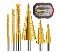 6PCS HSS Drill Bit Set with Case Titanium Coated 3 Sizes of Step and Twist Drill Bits for Metalworking, Woodworking, Hole Drilling