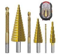 6PCS HSS Drill Bit Set with Case, Titanium Coated 3 Sizes of Step Drill Bits and 3 Sizes of Twist Drill Bits for Metalworking, Woodworking, Hole Drilling
