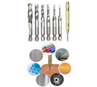 6Pcs Hss Metric Composite Tap Set with Center Punch, Self-Aligning Spiral Flute for Efficient Threading, Metalworking and Repair Tasks
