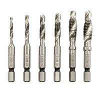 6Pcs HSS Tap Drill Bit Set, 2 in 1 Combination Drill and Tap Bits | Metric M3 M4 M5 M6 M8 M10, 1/4" Hex Shank Thread Tapping Bits for Aluminium, Copper, Wood, Plastic and Sheet Metal
