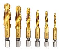 6Pcs HSS Tap Drill Bit Set, 2 in 1 Combination Drill and Tap Bits | Metric M3 M4 M5 M6 M8 M10, 1/4" Hex Shank Thread Tapping Bits for Aluminium, Copper, Wood, Plastic and Sheet Metal